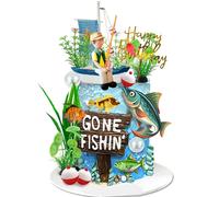 Fishing Cake Topper with Rod Float Seaweed Boat Fish for Fisherman Themed Decoration and Retirement Party Supplies