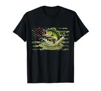 Fishing Camouflage US American Flag Bass Fish Fisherman Camo T-Shirt