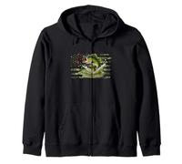 Fishing Camouflage US American Flag Bass Fish Fisherman Camo Zip Hoodie
