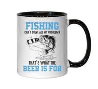 Fishing Can't Solve All My Problems That's What Beer Is For Ceramic Tea Coffee Mug Black