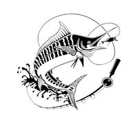 Fishing Car Sticker Vinyl Art Fishing Club Fisherman Boat Decals Fish Hook Rod Removable Self-Adhesive Black White-L-58x63cm-Black