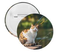 Fishing Cat Badge Metal Round Pins, Lightweight Brooch for Backpack, Fashion Button Pins Badge for Shirts, Jackets, Shawl Coat, Unisex, 12PCS, Tinplate, metal round pins