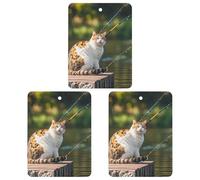 Fishing Cat Car Air Freshener, 3 Pcs Square Hanging Air Freshener Cards, Long Lasting Fragrance Scented Cards for Car, Home, Office Black-style