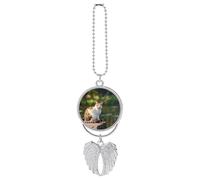 Fishing Cat Car Hanging Ornament Rear View Mirror Pendant Lucky Presents Hanging Ornament Funny Car Pendant for Office Auto Home Decoration Silver-style