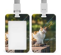 Fishing Cat Id Badge Holder,Name Tag Holder with Detachable Lanyard,Waterproof Design Id Card Holder for Office, Workplace