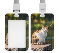Fishing Cat ID Badge Holder with Breakaway Lanyard Card Holder | Waterproof ID Card Holder Heavy Duty Hard Plastic Professional Vertical Name Tag Badge Holder for Office Nurse Doctor Teacher