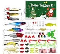 Fishing Christmas Advent Calendar 2024, Christmas Fishing Lure Tackle Set Xmas Surprise Fish Bait Box for Father Grandpa Brother Boyfriend (F)