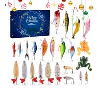Fishing Christmas Calendar | Christmas 24 Days Advent Fishing Bait Set,Realistic Baits for Trout Bass Men Adult Holiday Rivers Lakes Beach Dock Shore Saltwater Birthday