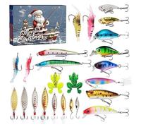 Fishing Christmas Countdown Fish Tackle Set, 2024 Advent Calendar Fishing Baits, 24 Days of Christmas Countdown Calendar with Fishing Lures Set for Fisher Adult Father Grandpa(A)