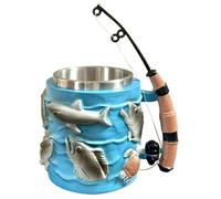 Fishing Coffee Mug - 3D Embossed Tankard, Fishing Rod Handle Design, 300ml Stainless Steel Liner,Resin Exterior, Thermal Beer Tea Cup for Men Dad Fisherman Gift Man Cave Decor
