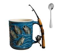 Fishing Coffee Mug, Funny Fishing Rod & Reel Design Coffee Mug, Fisherman Tea Coffee Resin Cup with Comfortable Grip, Resin Fishings Theme Tea Cup with Grip, Gifts for Fisherman