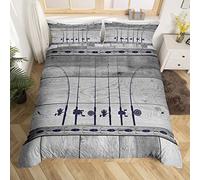 Fishing Comforter Cover King Fishing Pole Duvet Cover Fishing Gifts for Men,Vintage Patchwork Wood Bedding Set Go Fish Quilt Cover,Angle Hook Fishing Accessories Rustic Home Decor,Grey
