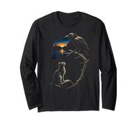 Fishing Crow Fish Lake Sunset Scene Angler Gift Long Sleeve T-Shirt