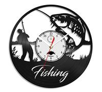 Fishing Design Wall Clock Indoor Clock Disc Wall Display Decoration Battery Operated Silent Vinyl Wall Clock Sticker Handmade Fishing Creative Wall Clock. (FS A3 No LED)