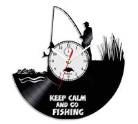 Fishing Fans Clock Vinyl Record Home Fishermen Yacht Decor Display 12 ''Non-ticking Silent Quartz Nostalgic Clock Fishing Themed Enthusiast Gifts. (FS A1 No LED)