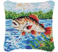 Fishing Fish Latch Hook Kits Pillow DIY Rug Crochet Hook Needlework Acrylic Yarn Crohet Latch Hooking Pillowcase DIY Kits of Christmas Sofa Decoration 43x43cm