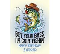 Fishing Funny Birthday Card for Stepdad - For Him Age Male Boy Man Animal Sport Humour