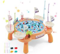 Fishing Game Fishing Toy for Kids with 45 Fishes Table Leg Fishing Poles Musical Fishing Rod Set Rotating Board Games Fish Catching Game Bath Toys Learning Educational Gift for Toddlers Boys Girls 3+