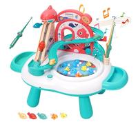 Fishing Game Kids Fishing Toy with Race Track 3 in 1 Musical Toy with 10 Fish,3Dolphins,2 Fishing Rods Educational Water-filled Fishing Toys for Toddler Boy Girl (Green)