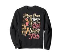 Fishing Girl Move Over Boys Funny Cartoon Angler Gift Sweatshirt