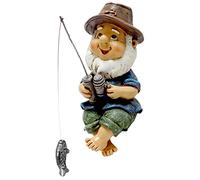 Fishing Gnome Garden Statue - Naughty Gnomes Resin Figurine Dwarf Sculpture for Outdoor Lawn Yard Balcony Porch Patio Pond Ornaments and Decorations