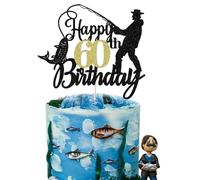 Fishing Happy 60th Birthday Cake Topper - Man Fisherman Theme Cake Decor