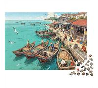 Fishing Harbour Jigsaw Puzzles 1000 Pieces Recycled Material Rundown Village Adult Jigsaws Developing Boy & Girl‘s Intelligence Parent Child Game Activity 38x26cm/1000pcs