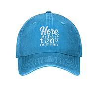 Fishing Hat Here Fishy Fishy Fishy Hat Men Dad Hats Adjustable Hat Blue