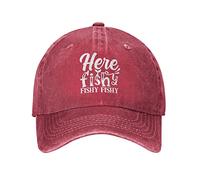 Fishing Hat Here Fishy Fishy Fishy Hat Men Dad Hats Adjustable Hat Red