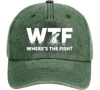 Fishing Hat. WTF Wheres The Fish Fisherman Hat, Ideal for Outdoor Adventures, Durable and Comfortable Fishing Gifts 100% Heavy Washed Cotton Green