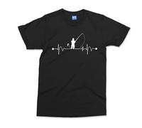 Fishing Heartbeat Pulse T-Shirt - Black - 11-13Y - Graphic Mens T-Shirt - Kids & Adults Size Tee - Regular Fit Fishing Clothing - Funny Fisherman T-Shirt - Fishing Gifts for Men