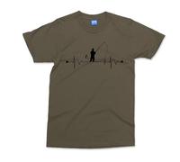 Fishing Heartbeat Pulse T-Shirt - Green - M - Graphic Mens T-Shirt - Kids & Adults Size Tee - Regular Fit Fishing Clothing - Funny Fisherman T-Shirt - Fishing Gifts for Men