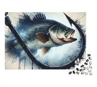 Fishing Hook Bass 1000-Piece Hooked Fish Recycled Cardboard Jigsaw Puzzle Brain Training Family Puzzle Lovers Holiday Activity Mind Relaxation Birthday Gift 70x50cm/1000pcs