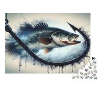 Fishing Hook Bass 1000 Piece Jigsaw Puzzle Set Adult Jigsaws Educational Challenge Fun Present Value Pack Wall Decoration 52x38cm/1000pcs