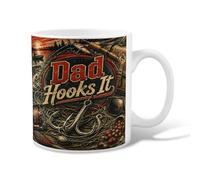Fishing Hook Ceramic Coffee Mug, Outdoor Vintage Fish Sunset Summer Brown Novelty Office Drinking Cup with Handle Ideal for Friends Family Coworkers Teachers Couples Employees 11 Oz