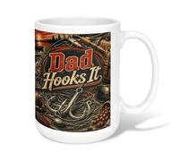 Fishing Hook Ceramic Coffee Mug, Outdoor Vintage Fish Sunset Summer Brown Novelty Work Drinking Mugs with Handle Ideal for Friends Family Lovers Eldership Senior Co-Worker 15 Oz