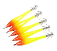 Fishing hook needle with strong swivels and luminous tail, designed for wood shrimp and squid fishing, round umbrella two tail needle for enhanced penetration, contains 5pcs (red yellow)
