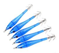 Fishing hook needle with strong swivels for squid and wood shrimp, luminous tail for enhanced visibility, streamlined design for reduced water resistance, 5pcs set (blue)