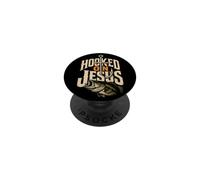 Fishing Hooked On Jesus Bass Angler Faith Gift PopSockets Adhesive PopGrip