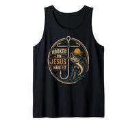 Fishing Hooked On Jesus Mark 1:17 Bass Angler Gift Tank Top