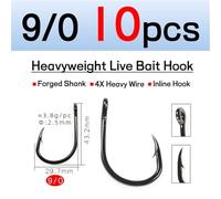 Fishing Hooks 4X Strong Live Bait Hook 3/0-11/0 Heavy Duty Saltwater Single Jig Fishhook for Deep Sea Boat Fishing 10pcs/Bag Fishing Hook(10pcs 90)