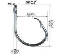 Fishing Hooks 5/0-16/0 Forged In-line Circle Hooks Giant Fishing Hook Shark & Swordfish Tuna Hook Stainless Steel Big Game Saltwater Fishhook Fishing Hook(13-0)