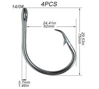 Fishing Hooks 5/0-16/0 Forged In-line Circle Hooks Giant Fishing Hook Shark & Swordfish Tuna Hook Stainless Steel Big Game Saltwater Fishhook Fishing Hook(14-0)