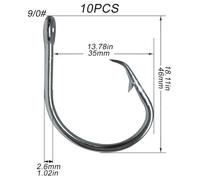 Fishing Hooks 5/0-16/0 Forged In-line Circle Hooks Giant Fishing Hook Shark & Swordfish Tuna Hook Stainless Steel Big Game Saltwater Fishhook Fishing Hook(9-0)
