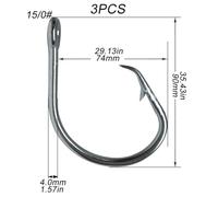 Fishing Hooks 5/0-16/0 Forged In-line Circle Hooks Giant Fishing Hook Shark & Swordfish Tuna Hook Stainless Steel Big Game Saltwater Fishhook Fishing Hook(15-0)