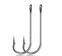 Fishing Hooks 50 PCS Fish Saltwater Long Shank Fishing Hooks Lure Bait Holder Hook for Catfish Snapper Barbed Hooks for Fishing Rigs Sliver Fishing Hook(2)