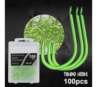 Fishing Hooks, Fluorescent Green, Barbed for Efficient Fishing, High Carbon Steel Material, 100pcs for Various Techniques (10#)