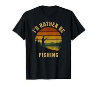 Fishing I'd Rather Be Fishing Retro Sunset Fisherman T-Shirt