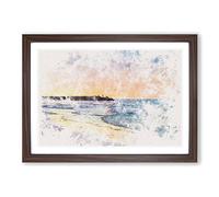 Fishing in Cape Cod Watercolour Framed Print | A2 Walnut Framed Wall Art | Ready to Hang | Modern Historical Picture | Living Room Bedroom Lounge Office