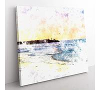 Fishing in Cape Cod Watercolour Modern Canvas Wall Art Print Ready to Hang, Framed Picture for Living Room Bedroom Home Office Décor, 50x50 cm (20x20 Inch)